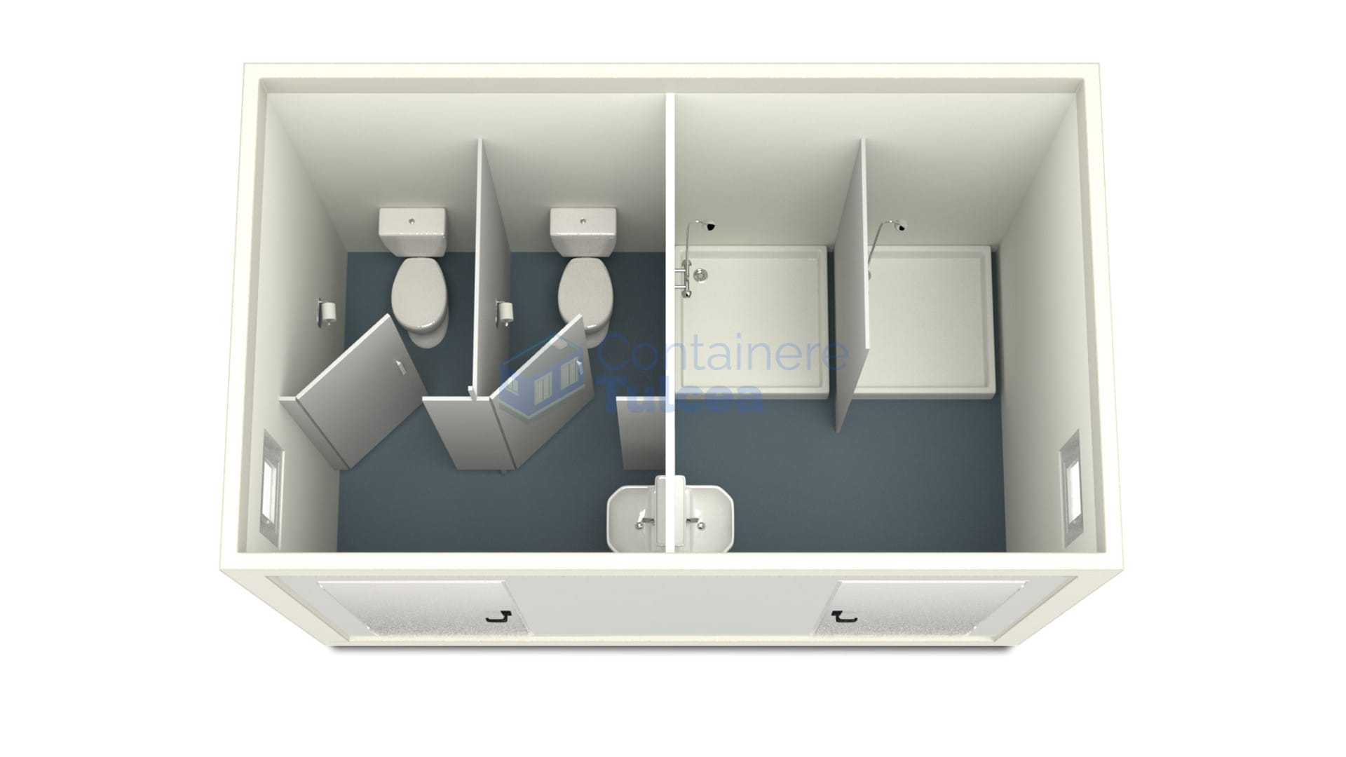 container sanitar tulcea 4metri 2dusuri 2wc alb