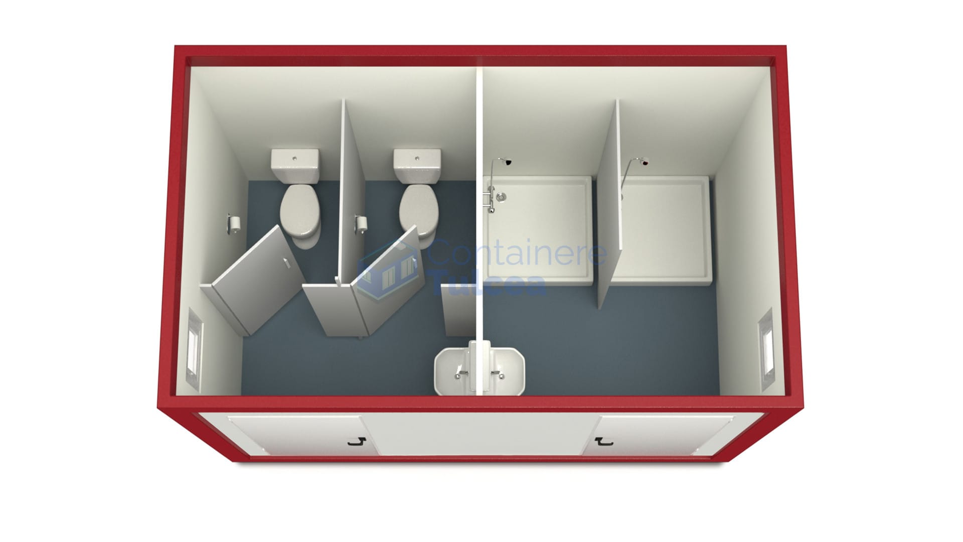 container sanitar tulcea 4metri 2dusuri 2wc rosu